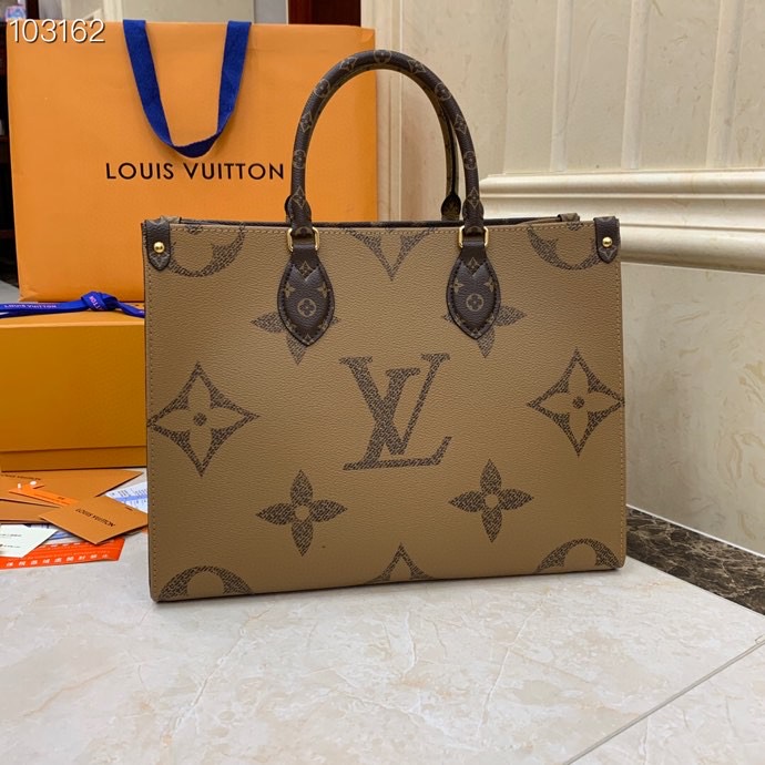 L0u1s Vu1tton Onthego Monogram Giant Reverse MM Brown 34 x 27 x 14CM