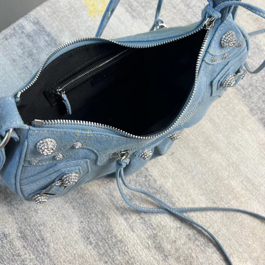 Ba1enc1aga Blue Le Cagole Denim Shoulder bag 33CM