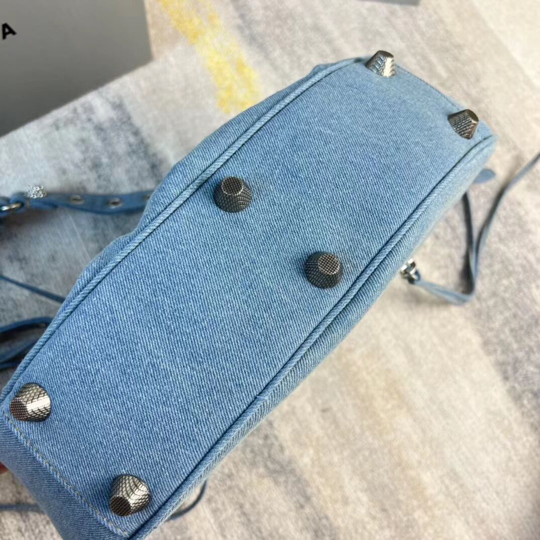 Ba1enc1aga Blue Le Cagole Denim Shoulder bag 33CM