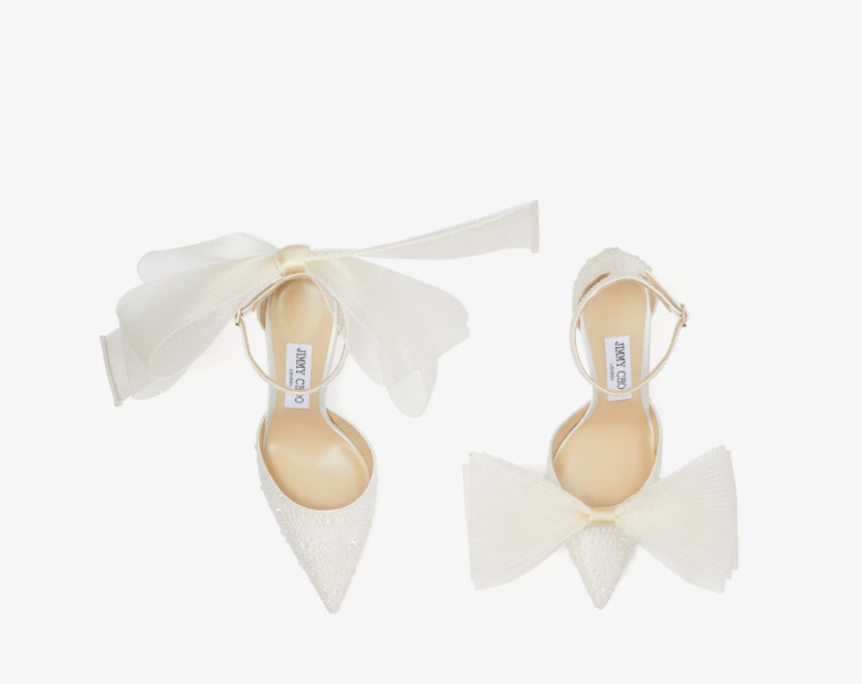 J1mmy Ch00 Averly 100 Latte Pumps with Asymmetric Grosgrain Mesh Fascinator Bows