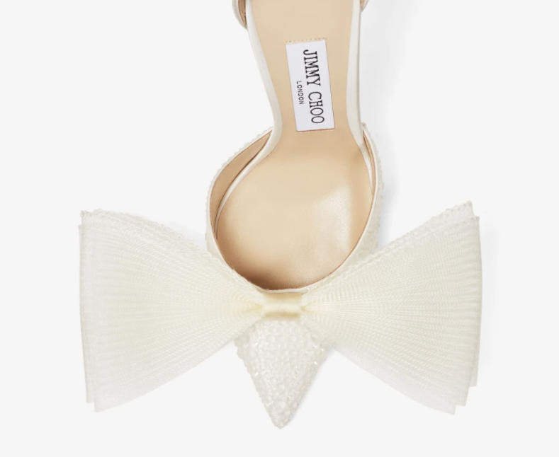 J1mmy Ch00 Averly 100 Latte Pumps with Asymmetric Grosgrain Mesh Fascinator Bows