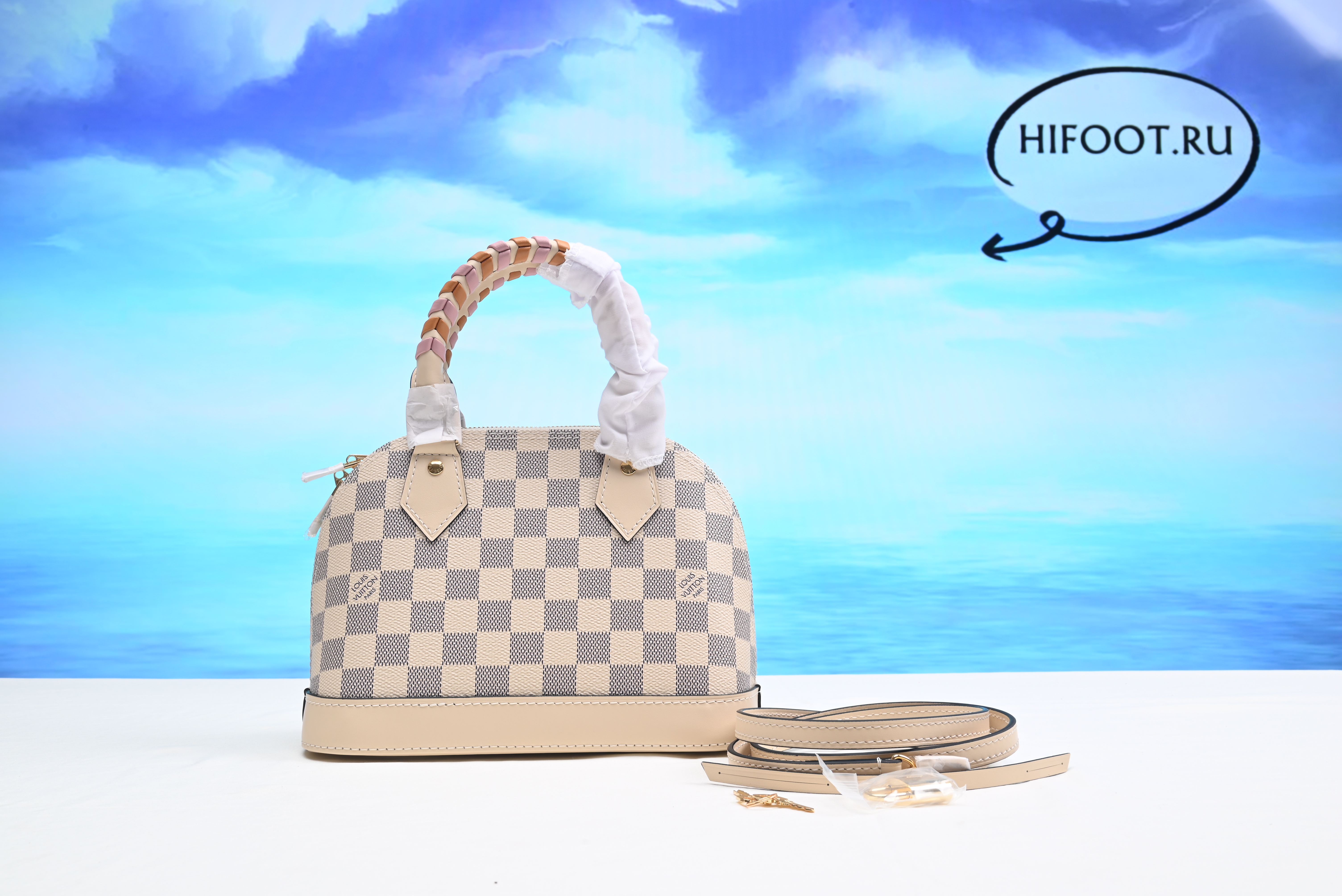 1V Damier Azur Braided Alma BB