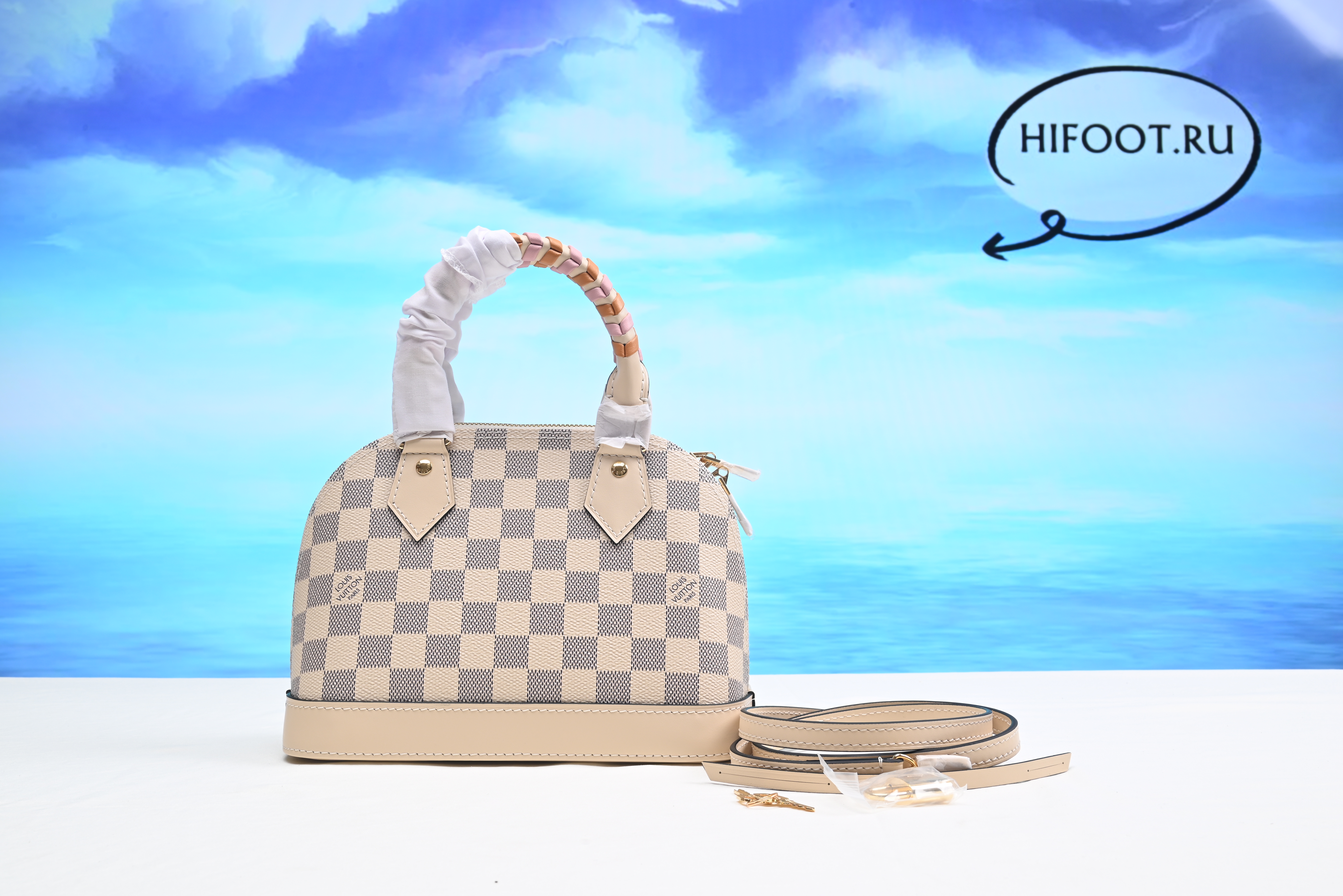 1V Damier Azur Braided Alma BB