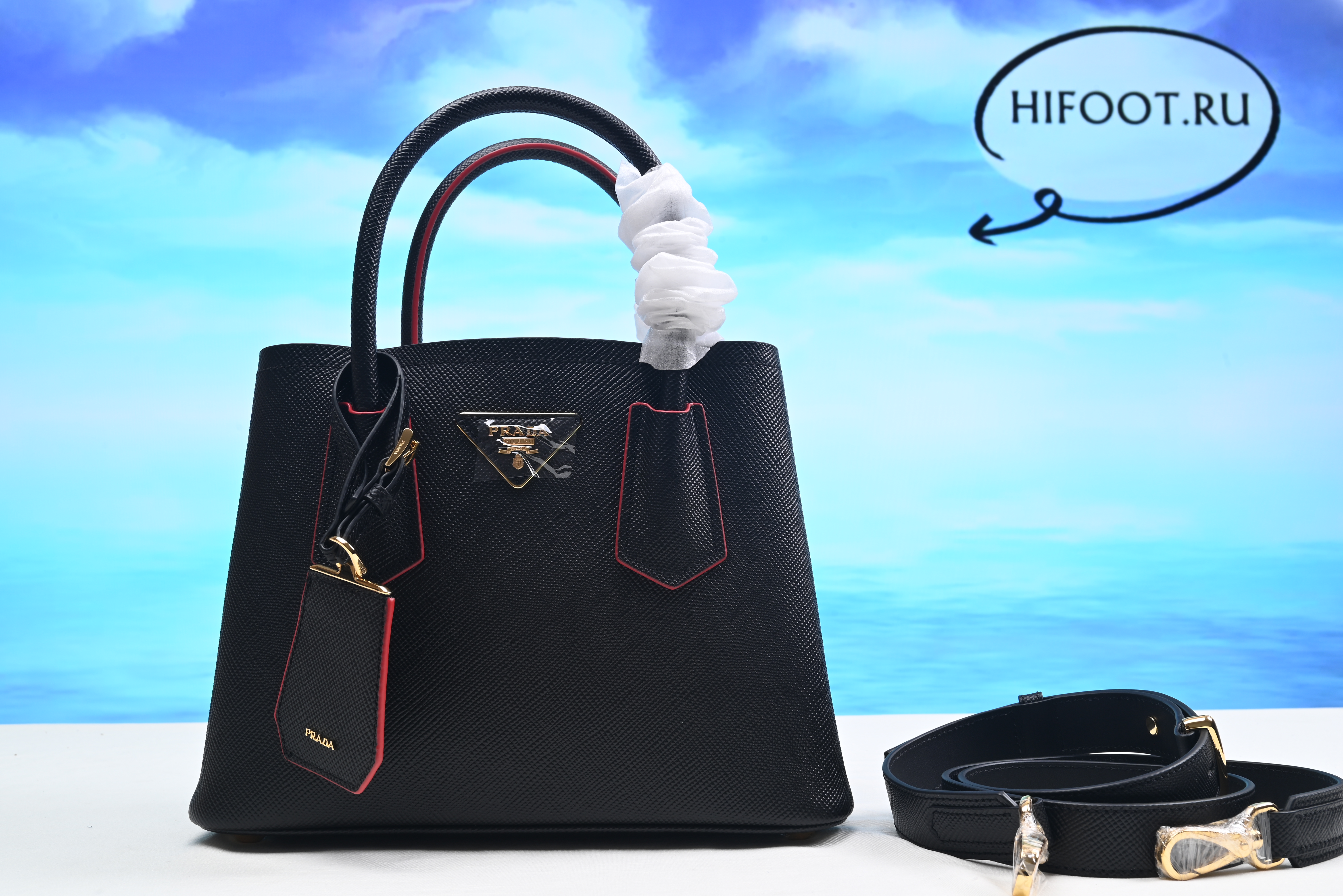 Pra*a double saffiano leather mini bag 26*13*19.5cm