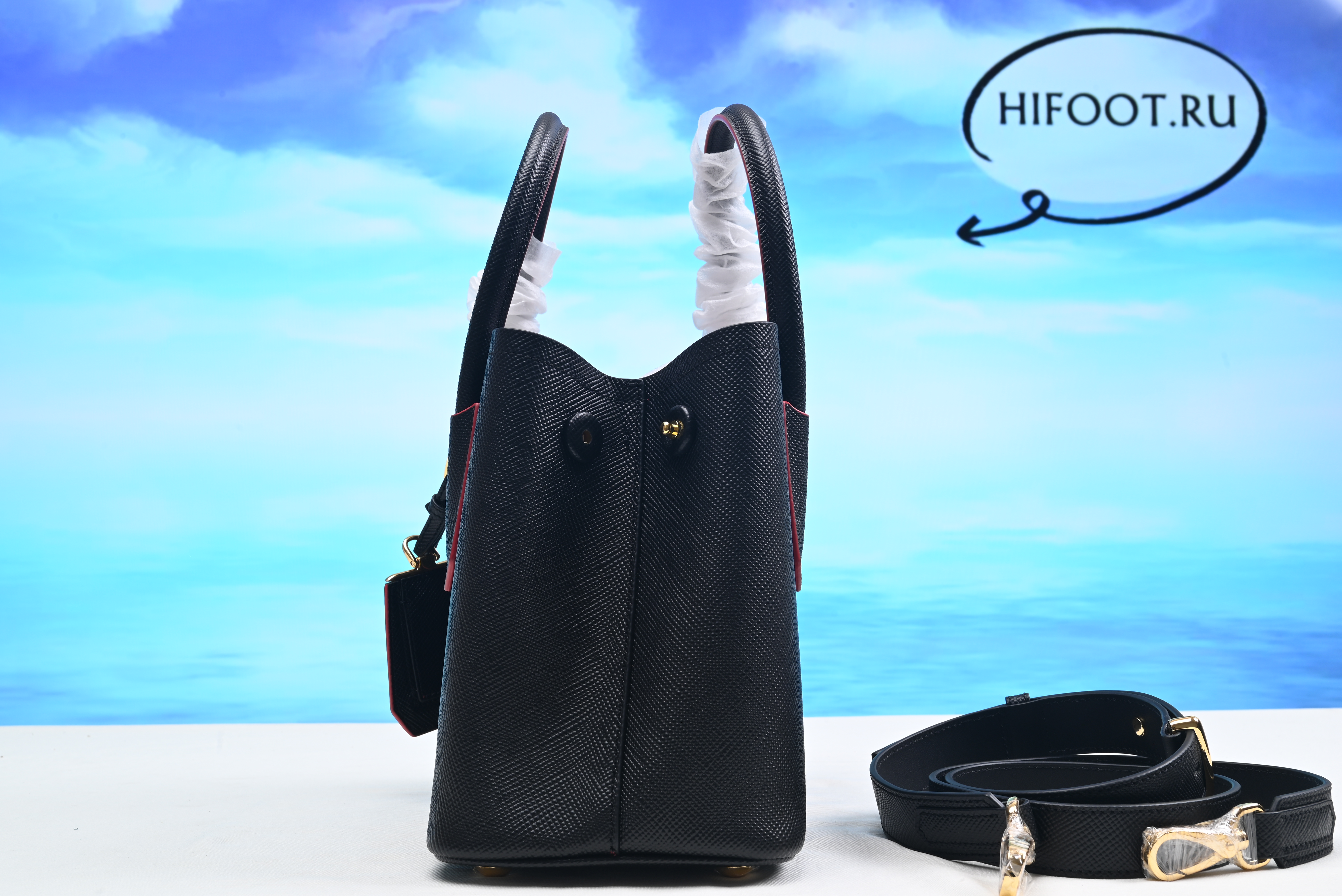 Pra*a double saffiano leather mini bag 26*13*19.5cm