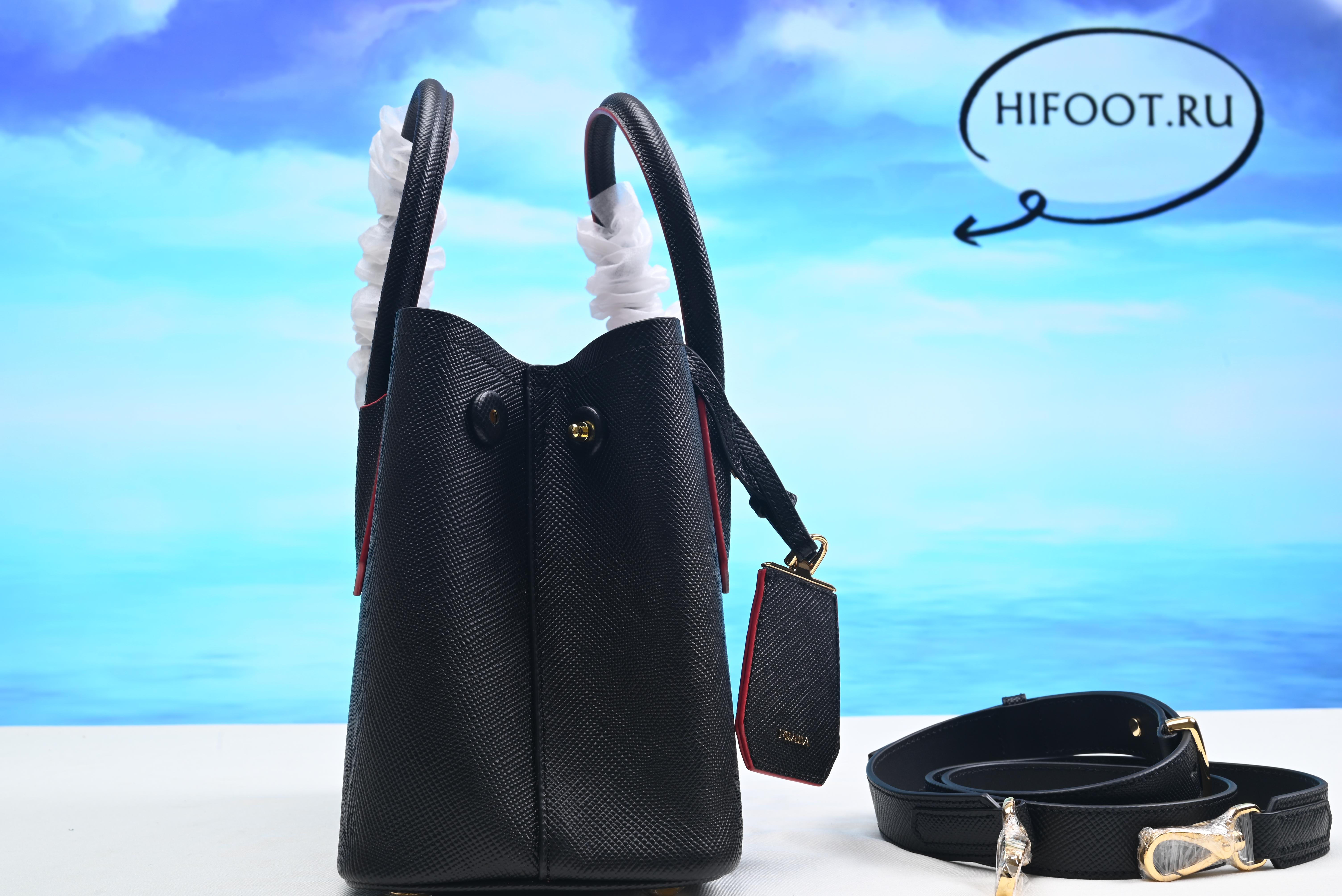Pra*a double saffiano leather mini bag 26*13*19.5cm