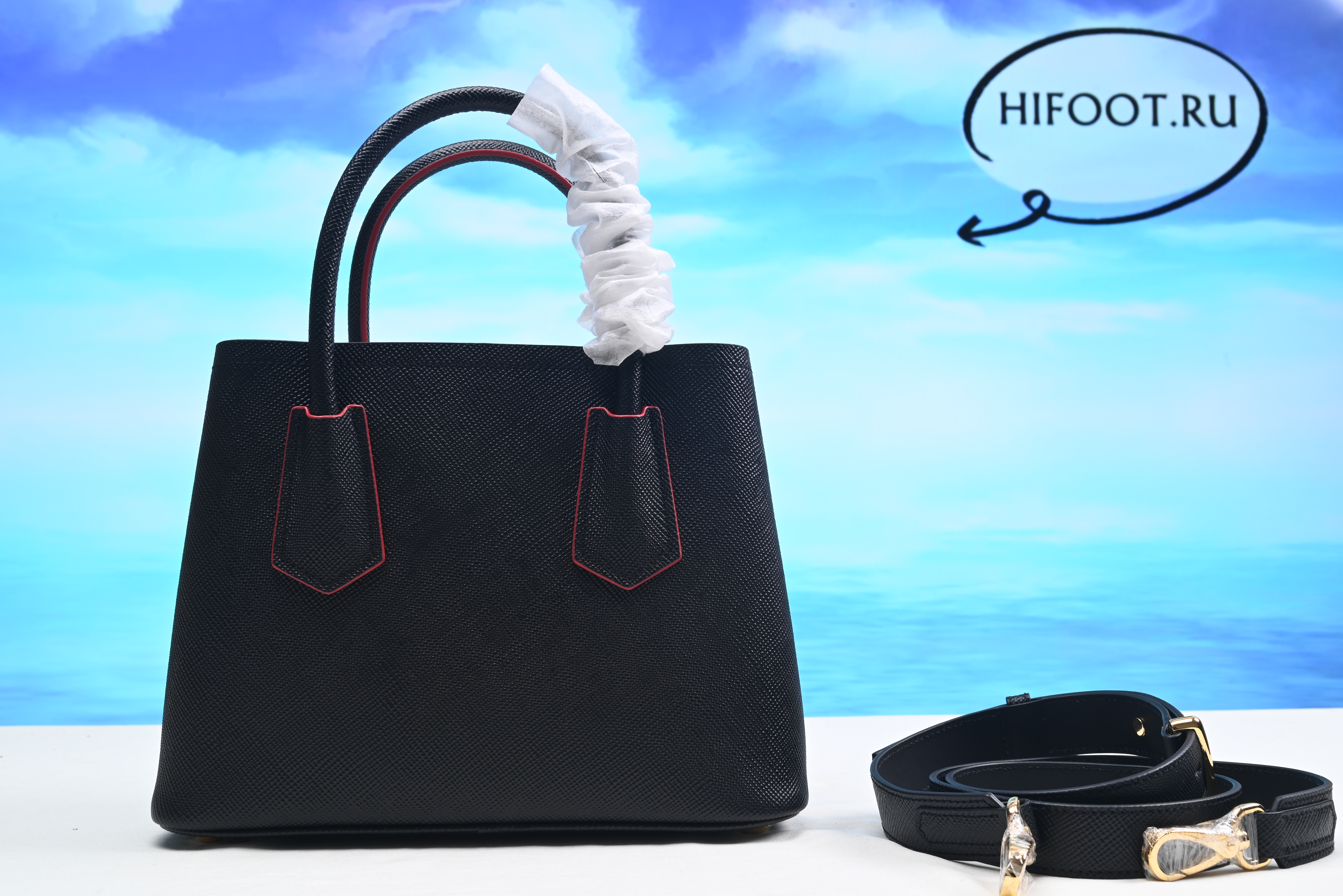 Pra*a double saffiano leather mini bag 26*13*19.5cm