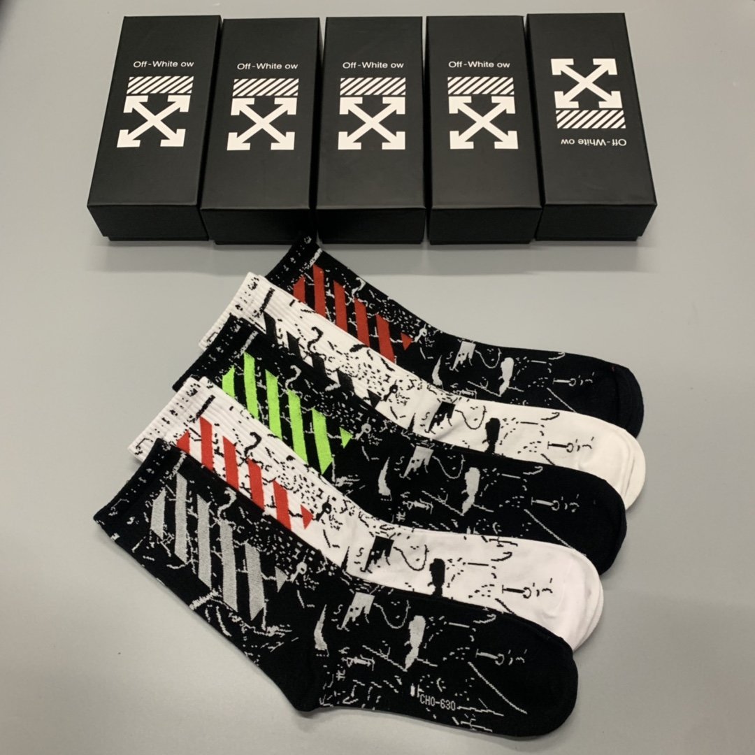off white Pure cotton stockings in a set of 5 colors