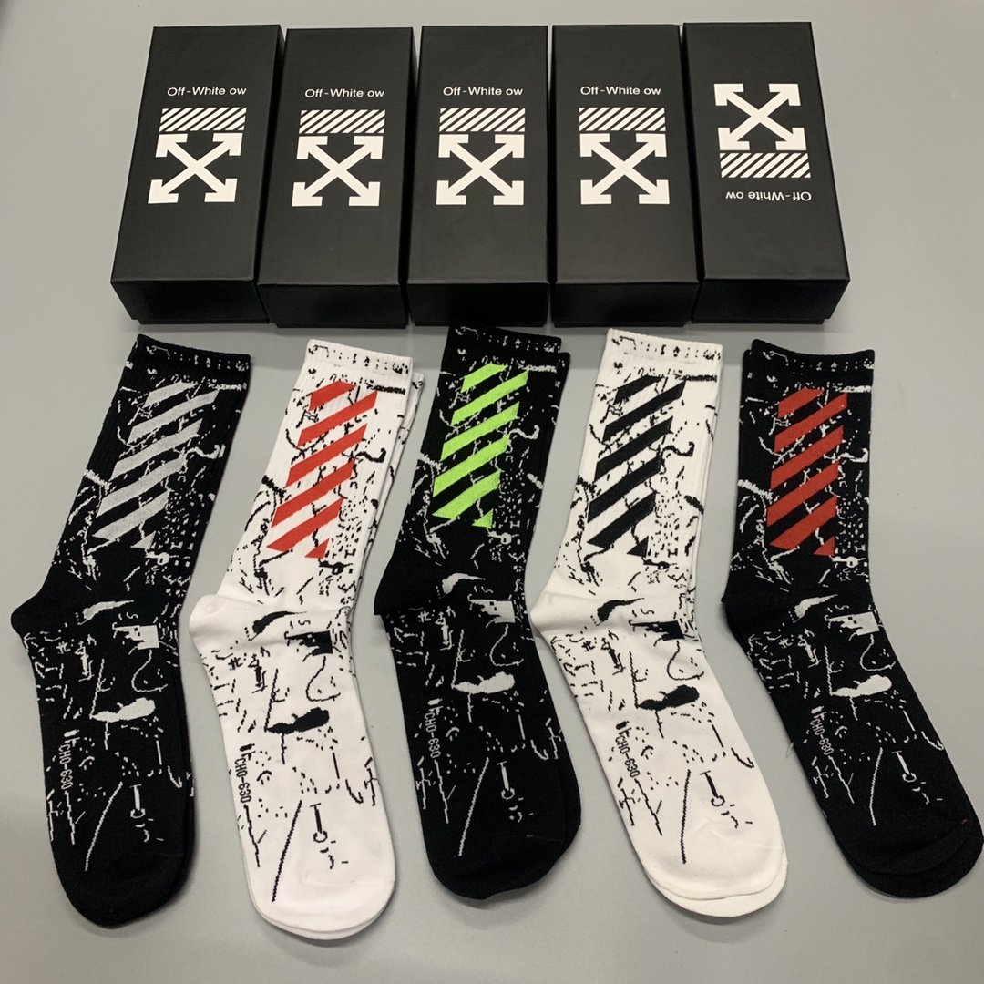 off white Pure cotton stockings in a set of 5 colors