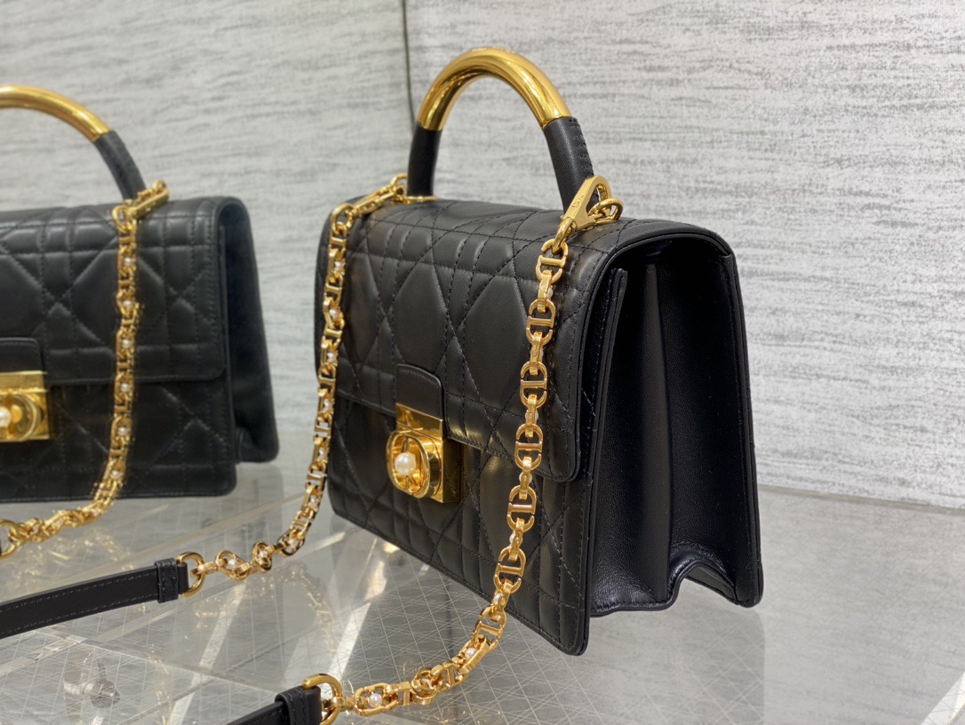 D*or medium D*or ange bag  black macrocannage calfskin 25cm