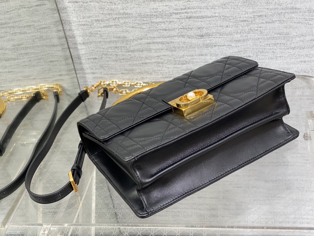D*or medium D*or ange bag  black macrocannage calfskin 25cm