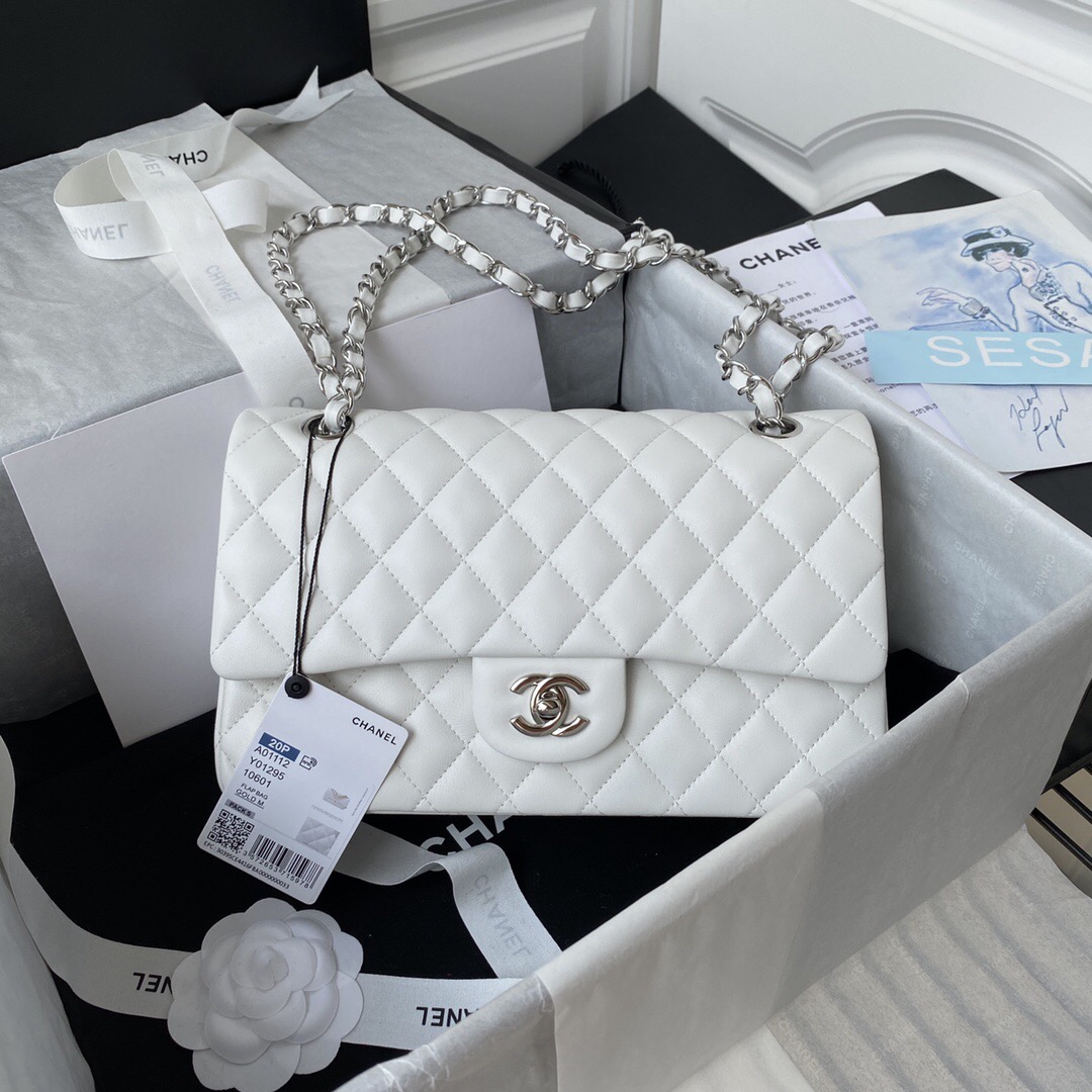 Ch*el classic flap white sliver lambskin 25cm
