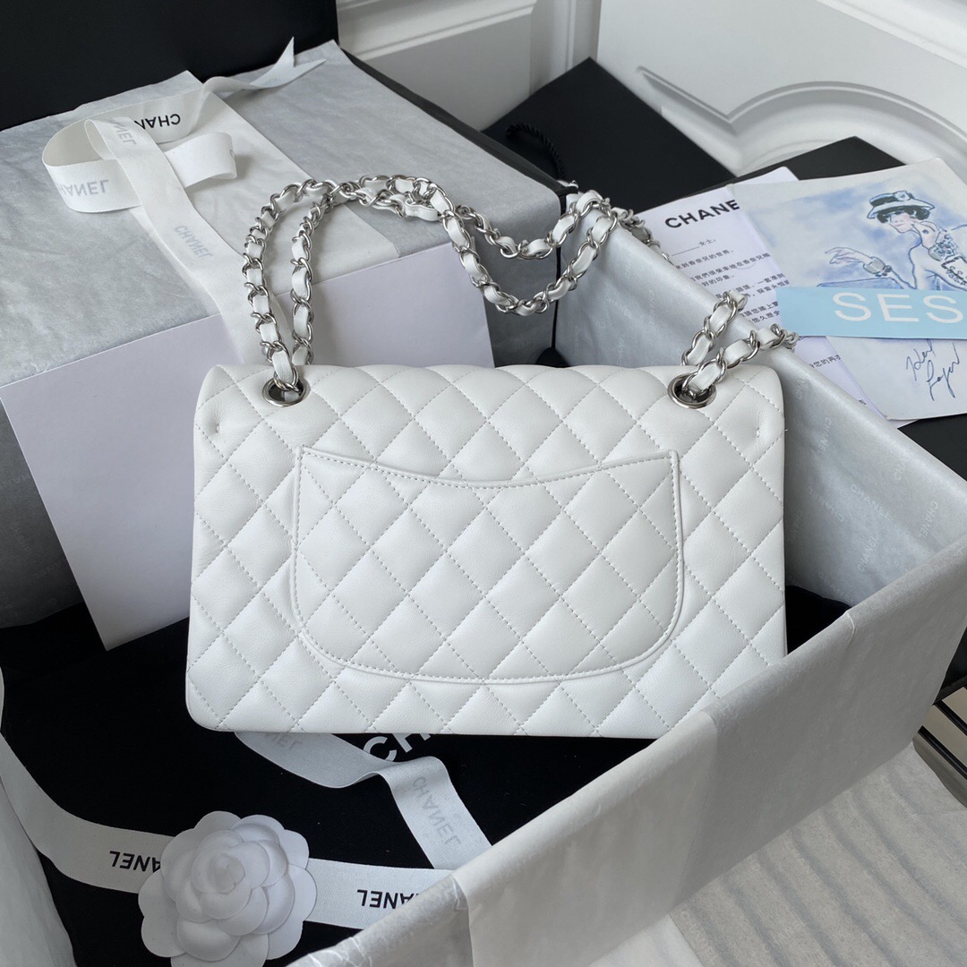 Ch*el classic flap white sliver lambskin 25cm