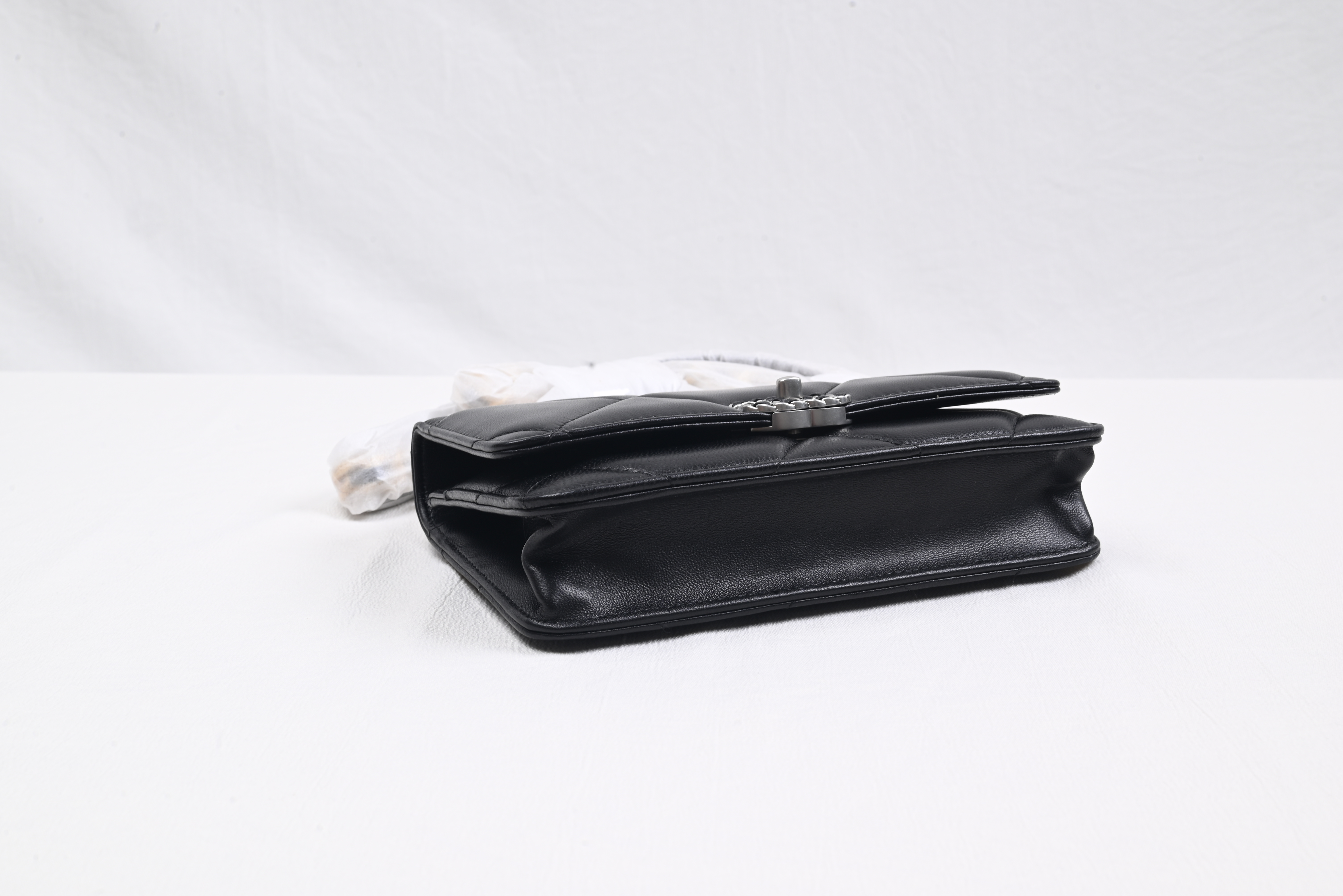 Ch*el lambskin quilted Ch*el 19 wallet on chain woc black