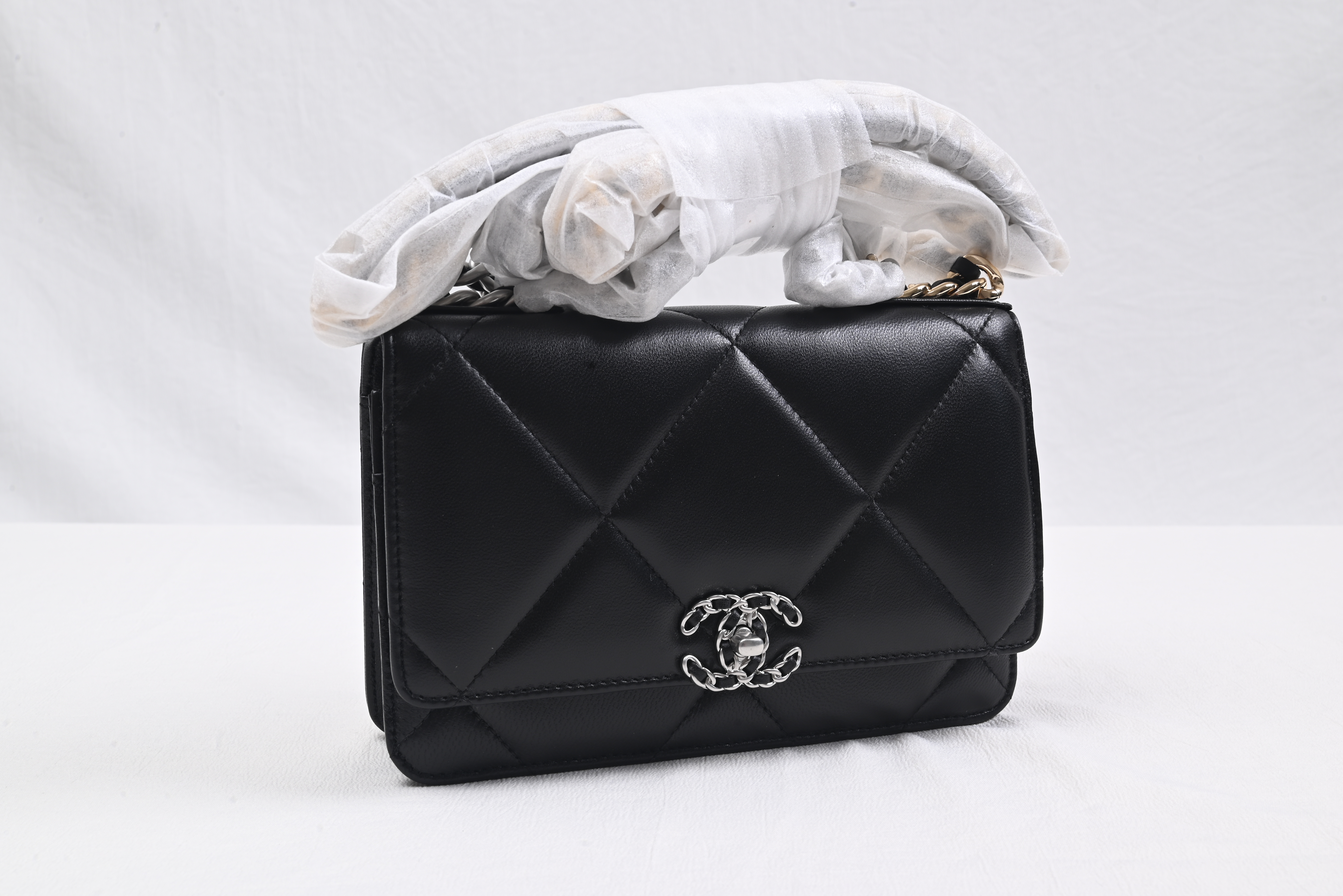 Ch*el lambskin quilted Ch*el 19 wallet on chain woc black