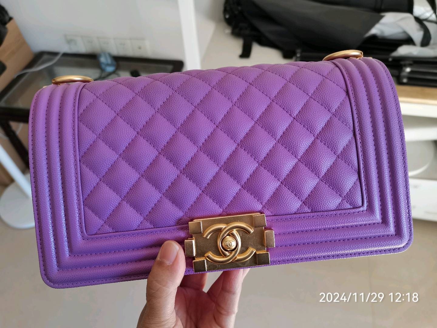 Ch*el boy bag purple 25cm