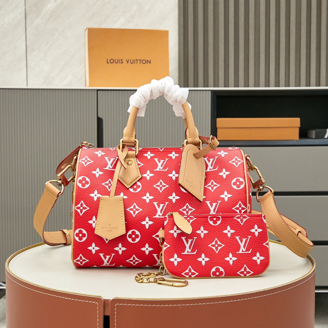 LV Speedy P9 Bandoulière 25 Monogram Leather Red 25*15*5CM