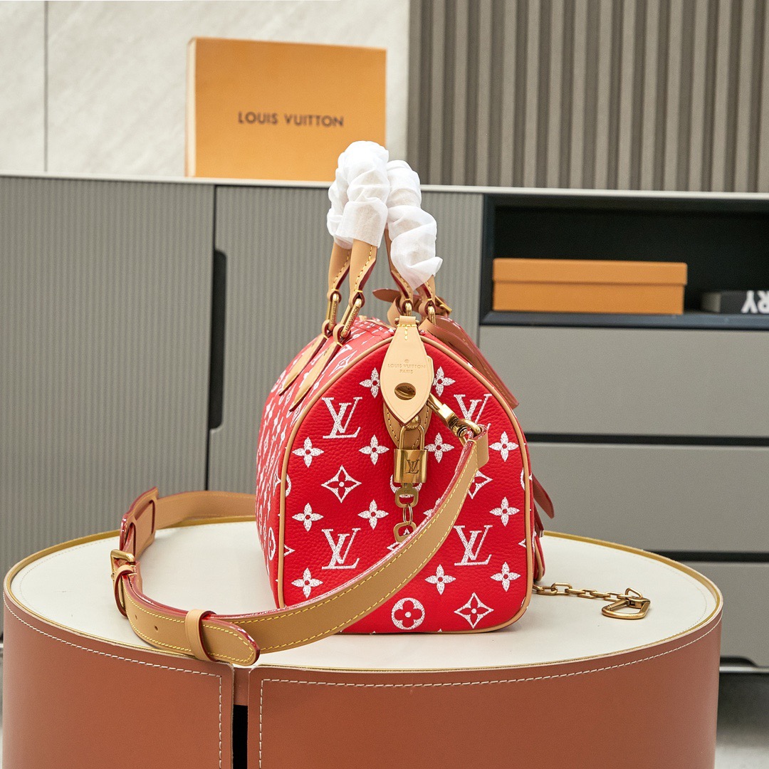 LV Speedy P9 Bandoulière 25 Monogram Leather Red 25*15*5CM