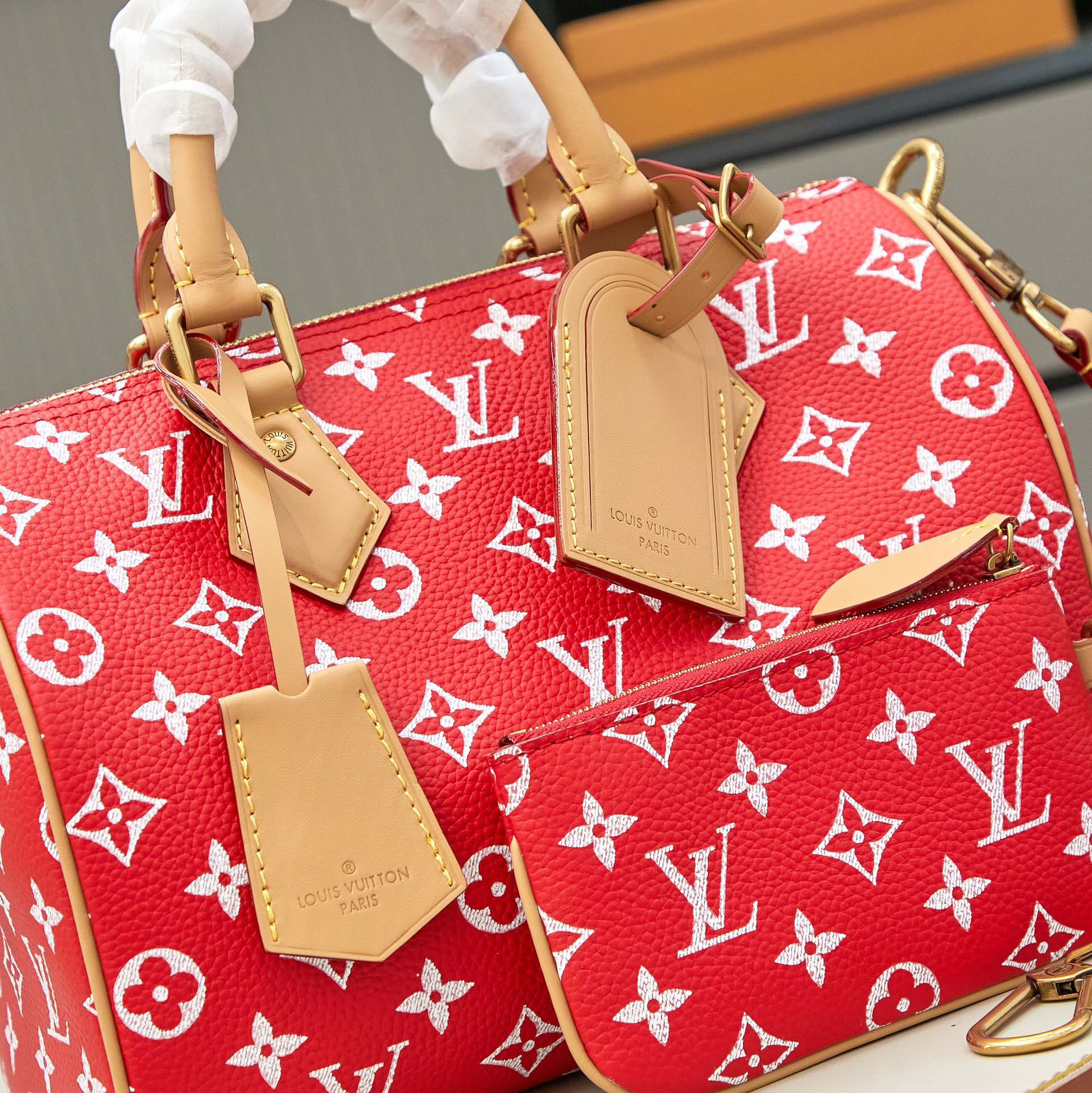 LV Speedy P9 Bandoulière 25 Monogram Leather Red 25*15*5CM