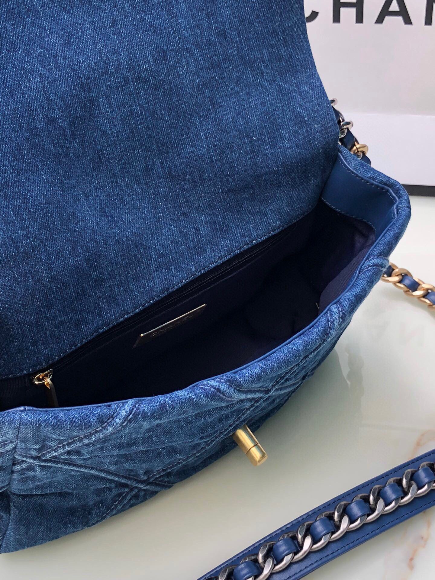 Ch*el 19 demin bag 26cm dark blue