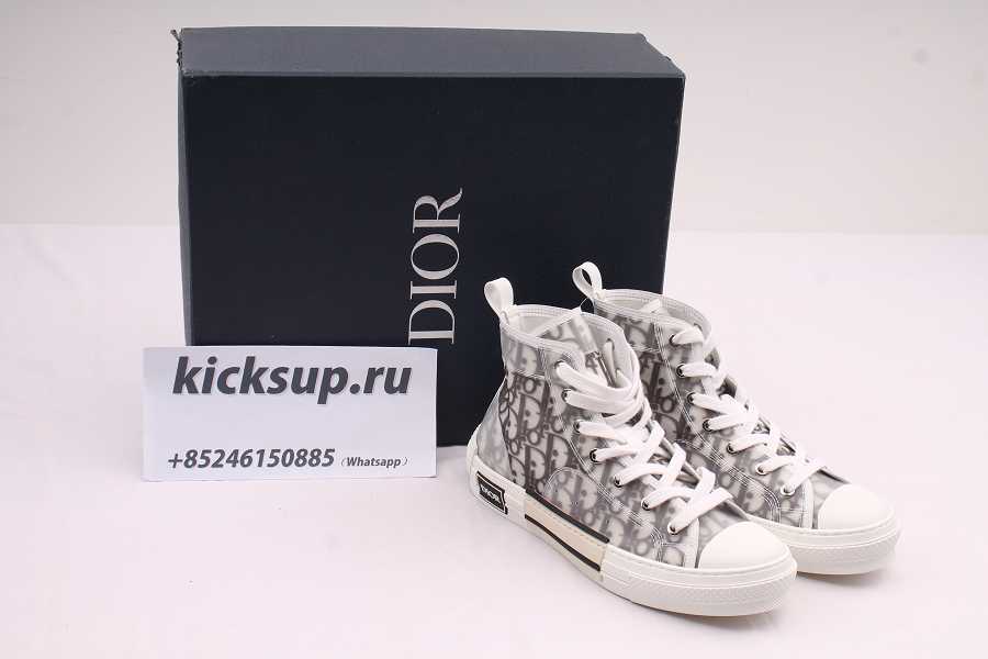 Di0r B23 High-top Sneaker White And Black D10r Oblique Canvas Technical Fabric Sneakers