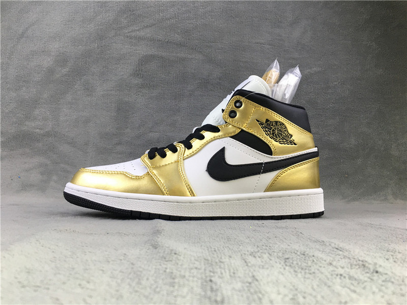 Nike Air Jordan 1 Mid Metallic Gold Black White DC1419-700